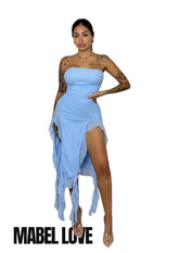 MIDIKLEID MIT RÜSCHEN UND SCHLITZ